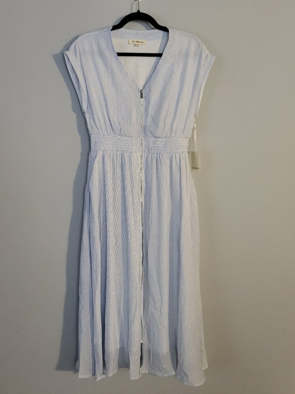 Iris Bloom Blue and White Stripe Midi Dress Size